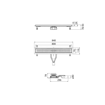 Лоток душевой, сифон 360, комбинированный затвор, перфорированная решетка, 800мм, хром, IDDIS, 975B8SB20DZ