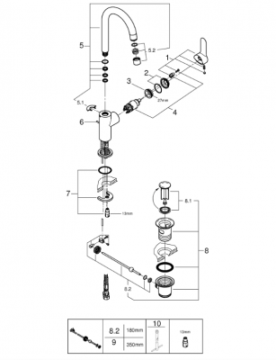 Смеситель для раковины GROHE BauEdge, с донным клапаном, L-Size, хром (23760000)
