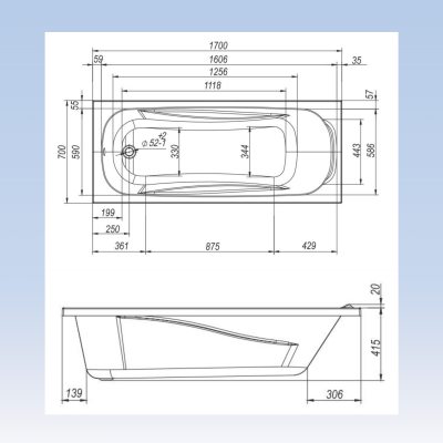 Ванна акриловая SERENA VENTO Italy  170*70