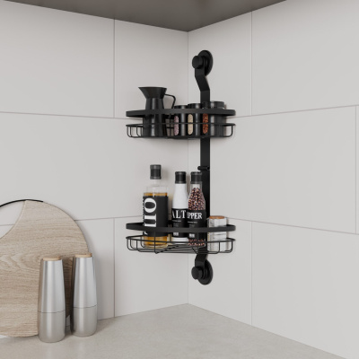 Двухъярусная угловая полка, проволока стальная, черный матовый, Easy, Milardo, EASCWS2M44