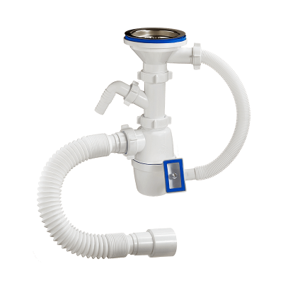 Сифон для мойки "ОРИО "с выпуском 3 1/2"х 40 мм с отводом, с переливом и гибкой трубой 40х40/50 мм, А-4011