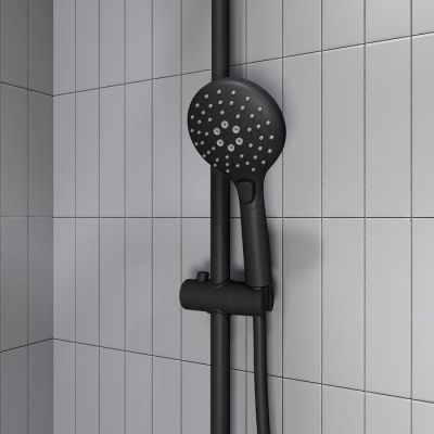 Душевой гарнитур с верхней лейкой, черный матовый, Ray, IDDIS, RAYMS3Fi76