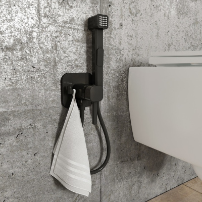 Встраиваемый смеситель с гигиеническим душем,матовый черный, IDDIS, 004BLS0i08