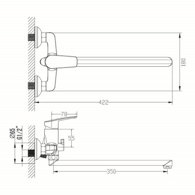 Смеситель для ванны с длинным изливом  Niagara, Milardo, NIASBLCM10