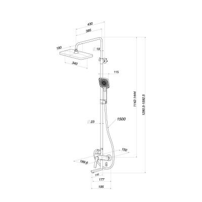 Душевая система с тропическим душем и изливом, матовый графит, Parker, IDDIS, PARGM3Fi06