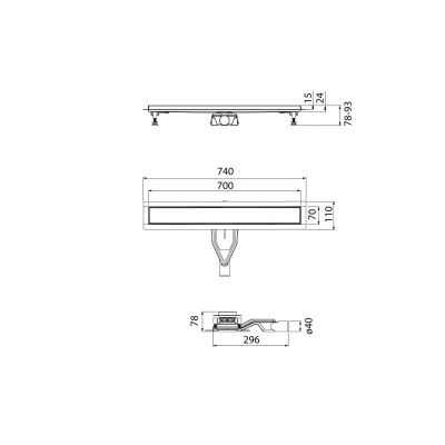 Лоток душевой, сифон 360, комбинированный затвор, двухсторонняя решетка, 700мм, хром, IDDIS, 975B7SB00DZ