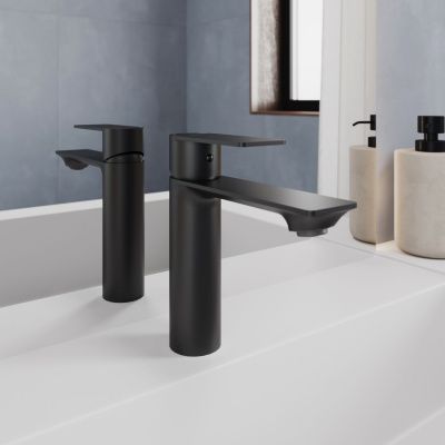 Смеситель для умывальника, чёрный матовый, Maze, Milardo, MAZBL00M01