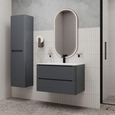 	Тумба с умывальником, подвесная, 80 см, темно-серый, Edifice, IDDIS, EDI80D0i95K