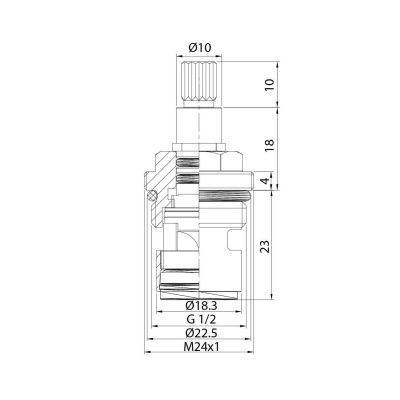 Кран-букса керамическая, 180°, 20 зубцов, G 1/2", M24, h=51 мм, IDDIS, 998CR511SM