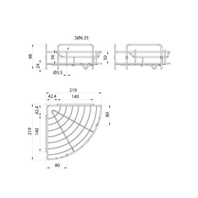Полка одноярусная угловая, проволока стальная, хром, Grid, Milardo, GRICC1CM44