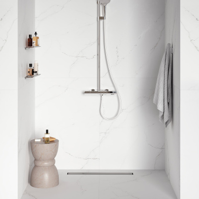 Лоток душевой, сифон 360, комбинированный затвор, двухсторонняя решетка, 800мм, хром, IDDIS, 975B8SB00DZ