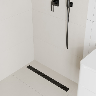 Лоток душевой, сифон 360, комбинированный затвор, перфорированная решетка, 800мм, черный, IDDIS, 975B8BL20DZ