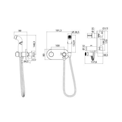 Встраиваемый смеситель с гигиеническим душем, Axes, IDDIS, AXESBRBi08