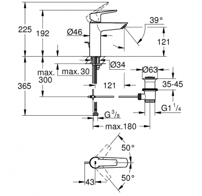 Смеситель однорычажный для раковины Grohe Start QuickFix, M-Size (23455002)