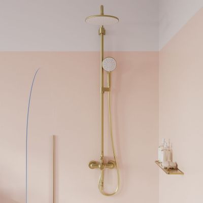 Душевая система с тропическим душем и изливом, золотой матовый, Aiger, IDDIS, AIGMG3Fi06