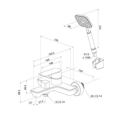 Смеситель для ванны, чёрный матовый, Maze, Milardo, MAZBL00M02