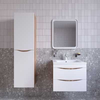 Тумба с умывальником, подвесная, 60 см, белая/золотистый дуб, Cloud, IDDIS, CLO60Y0i95K подходит ум. 0136000i28