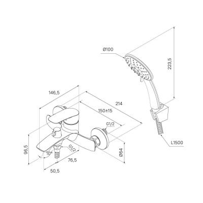 Смеситель для ванны, черный матовый, Rora, Milardo, RORBL00M02