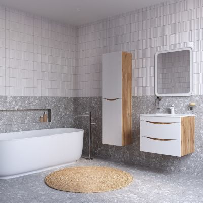 Тумба с умывальником, подвесная, 60 см, белая/золотистый дуб, Cloud, IDDIS, CLO60Y0i95K подходит ум. 0136000i28