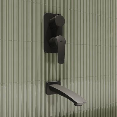 Душевая система скрытого монтажа с тропическим душем, ручным душем и изливом, черный матовый, Ray, IDDIS, RAYBL03i68