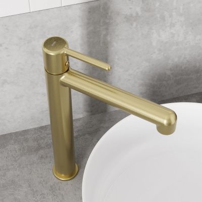 Cмеситель для настольного умывальника, золотой матовый, Aiger, IDDIS, AIGMG01i01