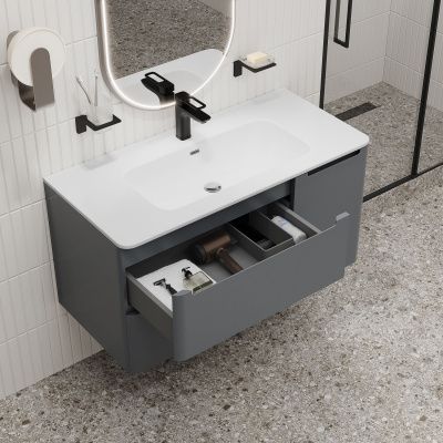 Тумба с умывальником, подвесная, 100 см, темно-серый, Edifice, IDDIS, EDI10D0i95K