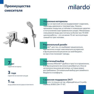 Смеситель для ванны, глянцевый хром, Azure, Milardo, AZUSB00M02