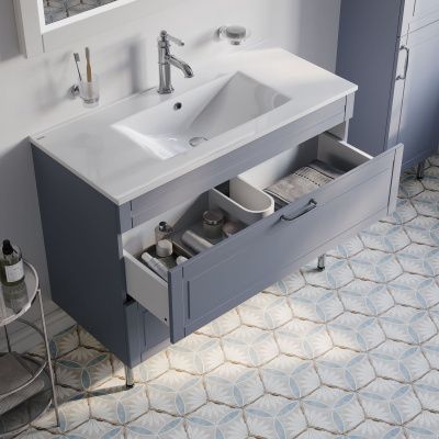 Тумба с умывальником, напольная, 100 см, светло-серый, Oxford, IDDIS, OXF10L1i95K