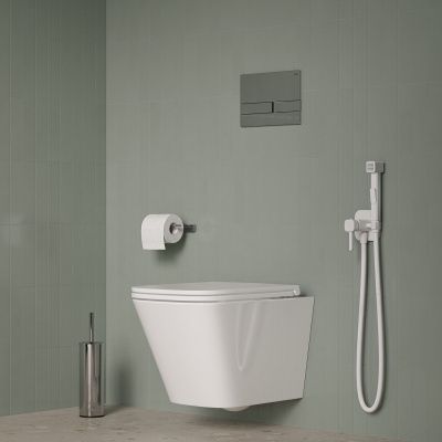 Встраиваемый смеситель с гигиеническим душем, белый матовый, IDDIS, 004WTS0i08