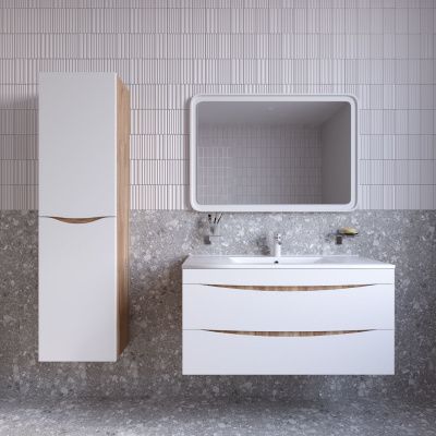 Тумба с умывальником, подвесная, 100 см, белая/золотистый дуб, Cloud, IDDIS, CLO10Y0i95K