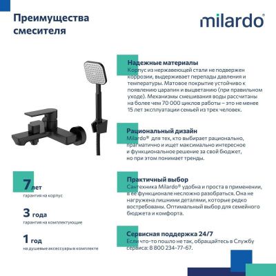 Смеситель для ванны, чёрный матовый, Maze, Milardo, MAZBL00M02