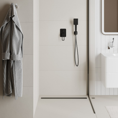 Лоток душевой, сифон 360, комбинированный затвор, перфорированная решетка, 800мм, черный, IDDIS, 975B8BL20DZ