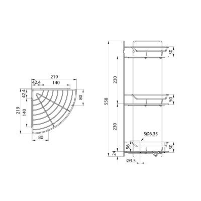 Полка трёхъярусная угловая, проволока стальная, чёрный матовый, Grid, Milardo, GRICC3BM44
