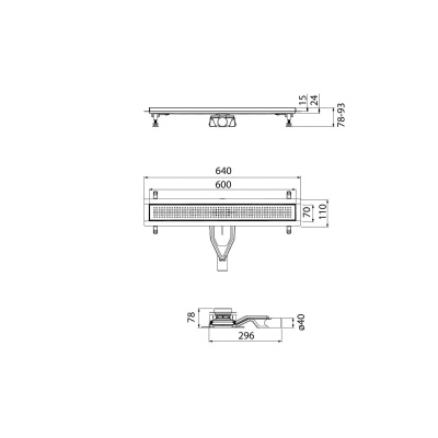 Лоток душевой, сифон 360, комбинированный затвор, перфорированная решетка, 600мм, черный, IDDIS, 975B6BL20DZ