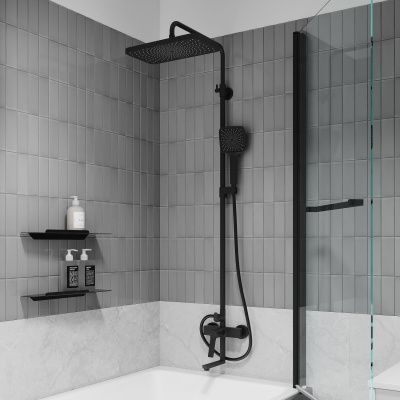 Душевая система с тропическим душем и изливом, матовый черный, Parker, IDDIS, PARBL3Fi06