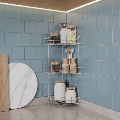 Полка трёхъярусная угловая, проволока стальная, хром, Grid, Milardo, GRICC3CM44