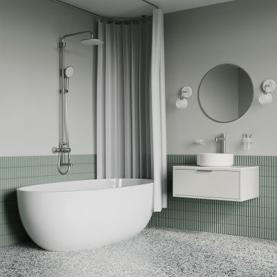 Душевая система с тропическим душем и изливом, хром матовый, Aiger, IDDIS, AIGBC3Fi06