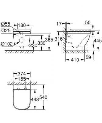 Подвесной унитаз GROHE Euro Ceramic, альпин-белый (39554000)