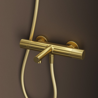 Купить смеситель для ванны с термостатом без аксессуаров, матовое золото, Duna, IDDIS, DUNMG02i74WA