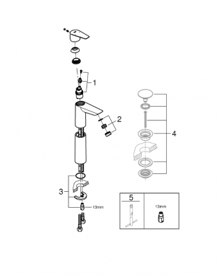 Смеситель для отдельностоящей раковины GROHE BauEdge с ограничителем температуры, размер XL, хром (23761001)