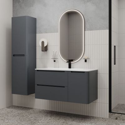 Тумба с умывальником, подвесная, 100 см, темно-серый, Edifice, IDDIS, EDI10D0i95K