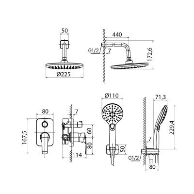 Душевая система скрытого монтажа с тропическим душем и ручным душем, черный матовый, Ray, IDDIS, RAYBL02i67