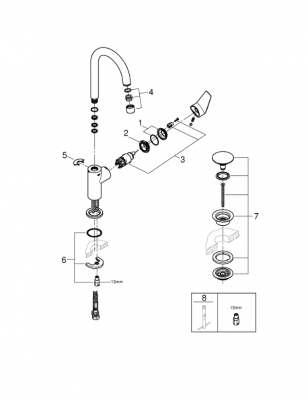 Смеситель для раковины GROHE BAUEDGE с нажимным донным клапаном, 23911001