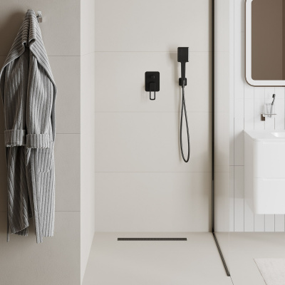 Лоток душевой, сифон 360, комбинированный затвор, перфорированная решетка, 500мм, черный, IDDIS, 975B5BL20DZ