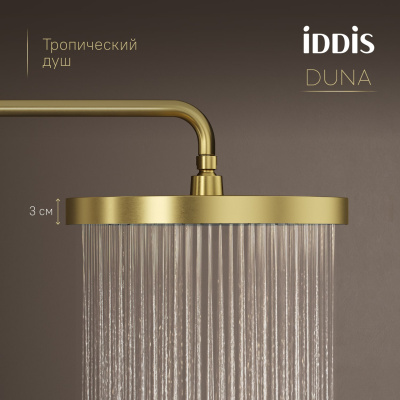 Душевая система с тропическим душем, изливом и термостатом, матовое золото, Duna, IDDIS, DUNMGSTi06