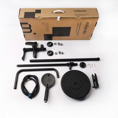 Смеситель с верхним душем и изливом, черный, Rora, Milardo, RORBL4FM06