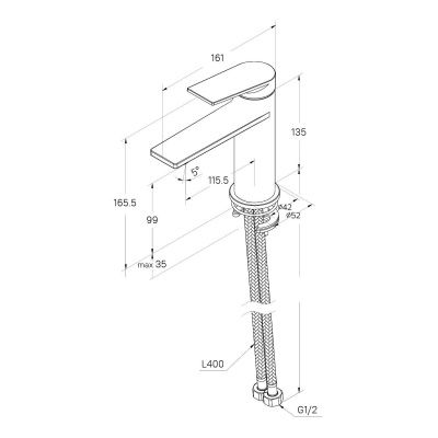 Смеситель для умывальника, глянцевый хром, Azure, Milrado, AZUSB00M01