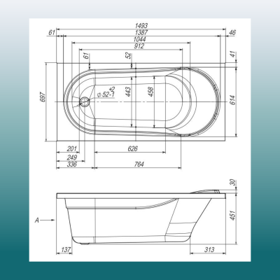 Ванна акриловая AQUA VENTO Italy  150*70
