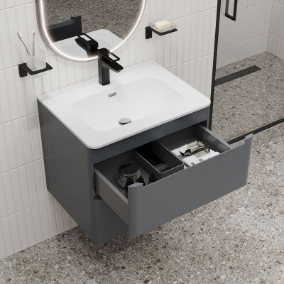 Тумба с умывальником, подвесная, 60 см, темно-серый, Edifice, IDDIS, EDI60D0i95K