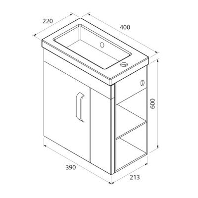 Тумба с умывальником, 40 см, подвесная, полки справа, TORR, IDDIS, TOR40WRi95K